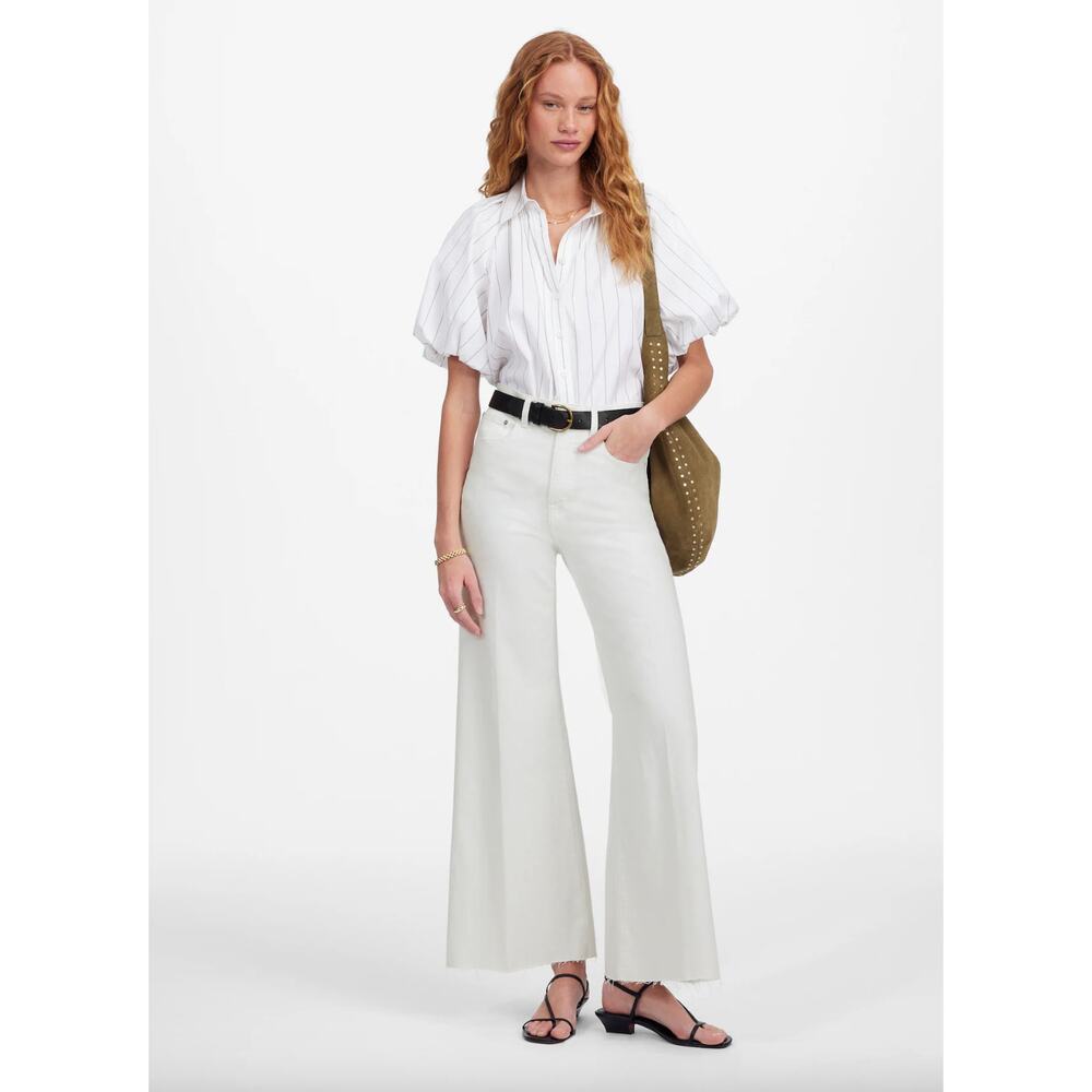 Madewell Flared Wide Leg Crop Jeans Pure White Stretch Denim High Rise US 29 NWT